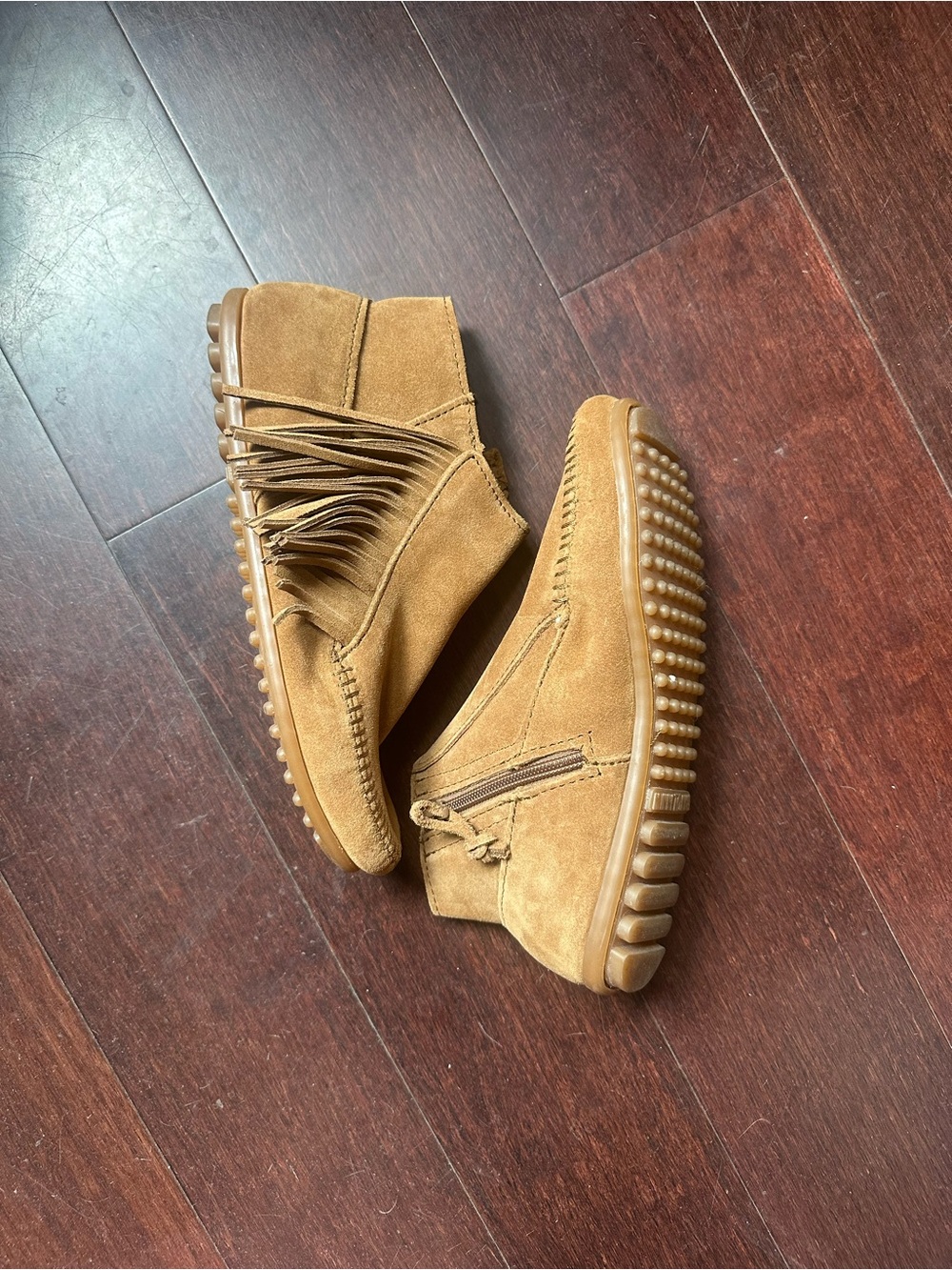 Minnetonka Tan Suede Fringe Ankle Booties